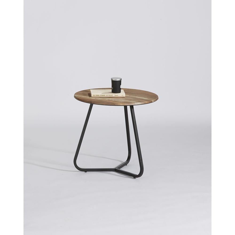 Finley 24" Round Beige and Brown Wood Metal End Table