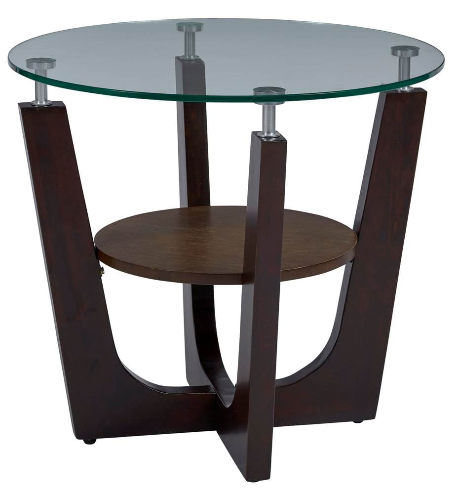 Espresso Brown 26" Round Wood and Glass End Table