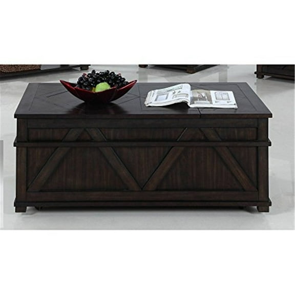 Progressive Furniture Foxcroft Wood Storage Coffee Table Trunk Dark Pine Brown