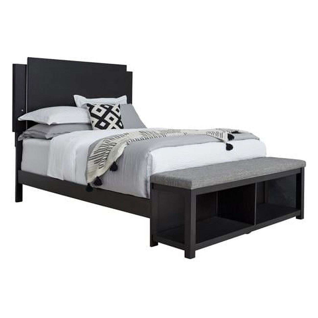 Midnight Black Queen Panel Bed with LED Headboard and Storage
