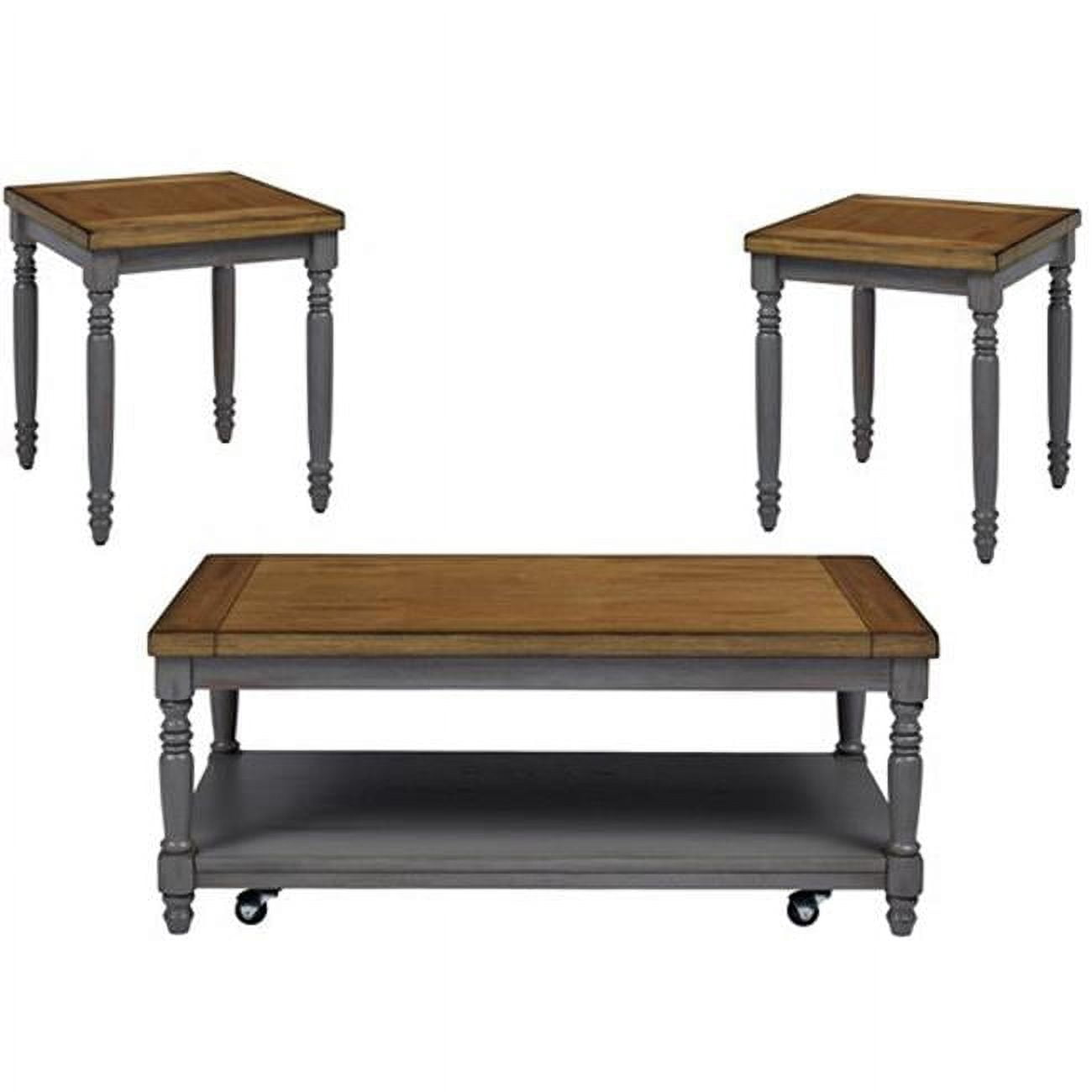 Gray and Oak Rectangular Wood Cocktail Table Set