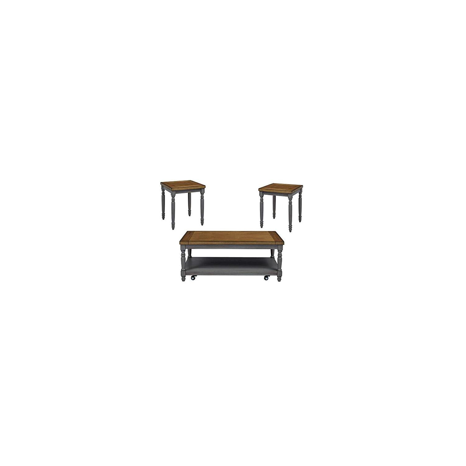 Gray and Oak Rectangular Wood Cocktail Table Set