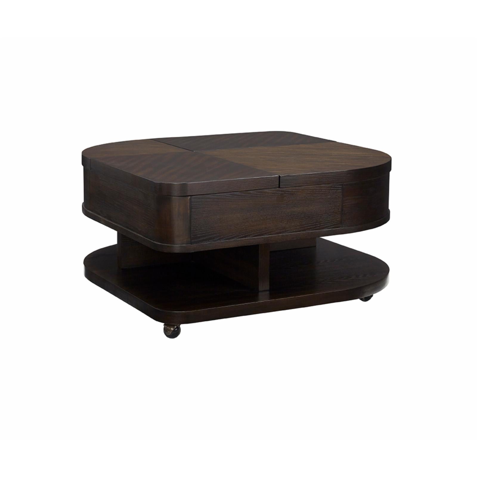 Chocolate Brown Wood Double Lift-Top Square Cocktail Table