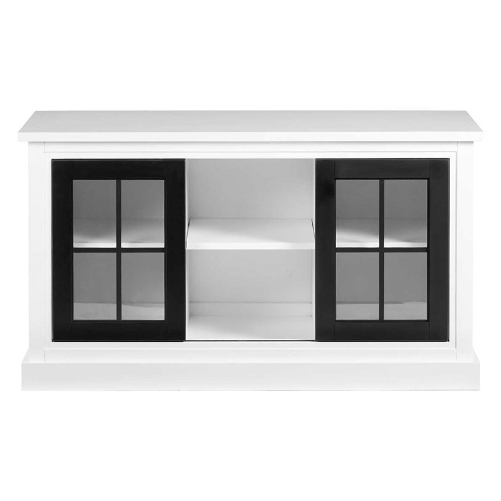 Transitional White Wood and Metal Console Table with Glass Storage