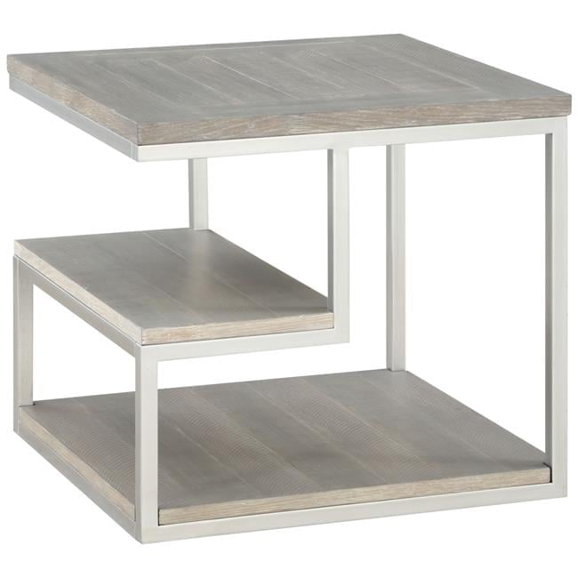 Transitional Musk Gray 24" Rectangular Wire-Brushed Wood & Metal End Table