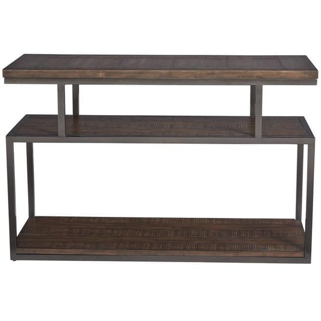 Cola Brown Transitional Rectangular Sofa Table with Dark Bronze Metal Base