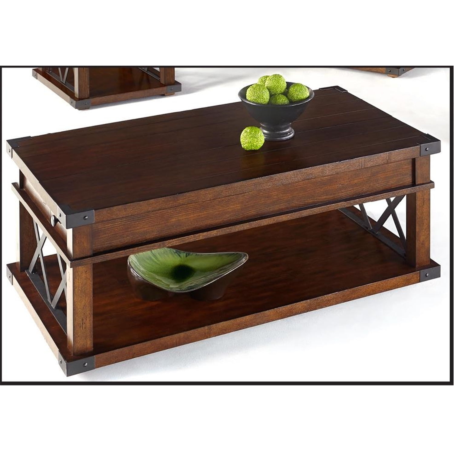 Rustic Walnut Brown 48" Industrial Coffee Table with Storage