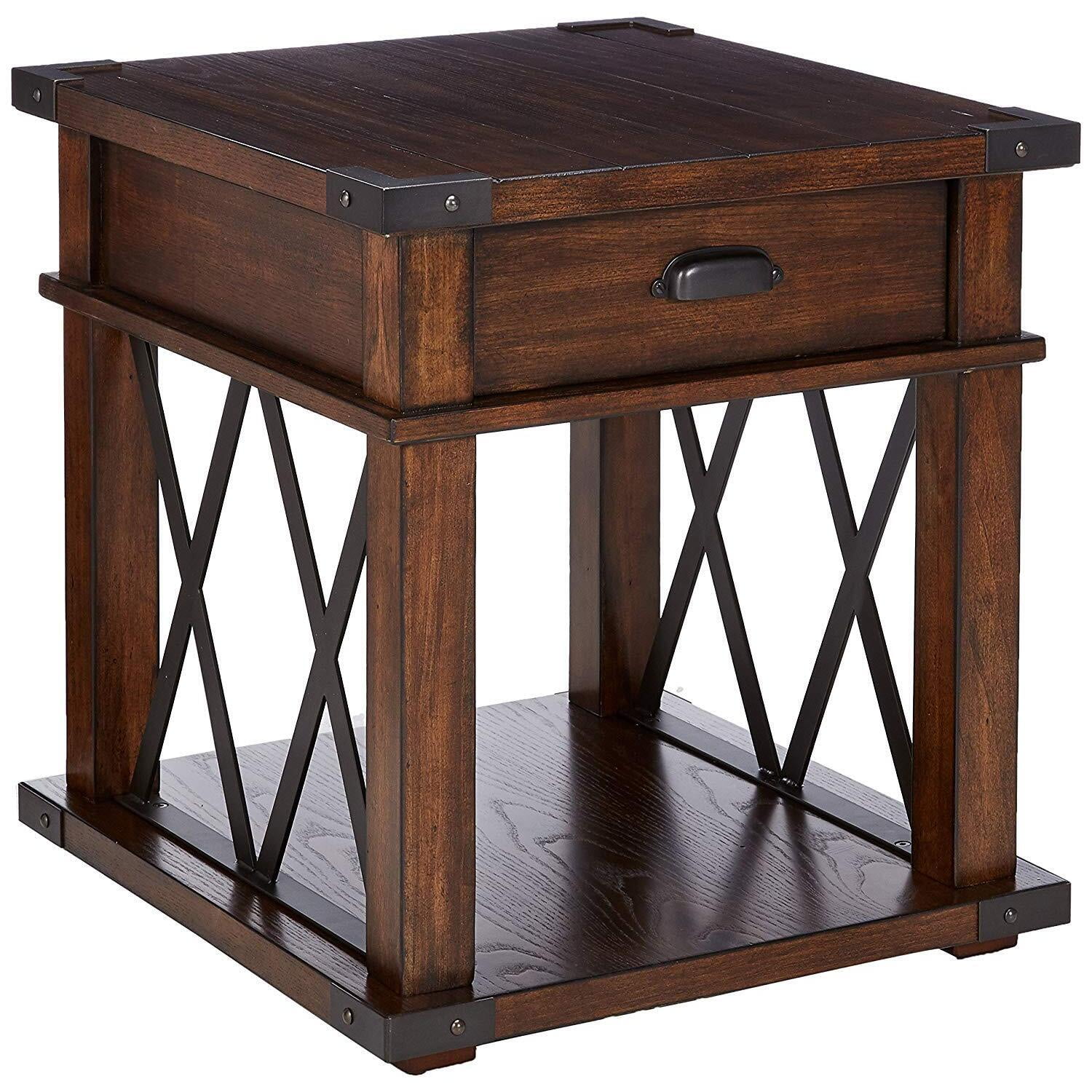 Vintage Ash and Iron Industrial Storage End Table
