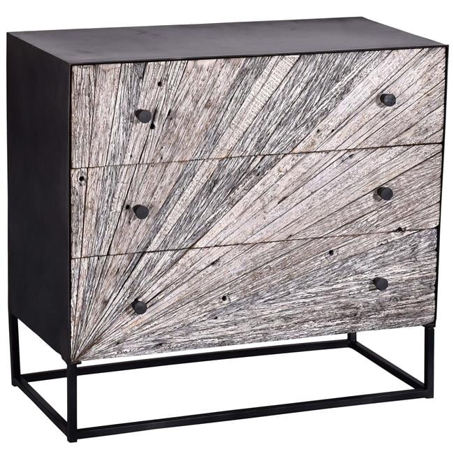Gray Reclaimed Wood 5-Drawer Chest with Iron Frame