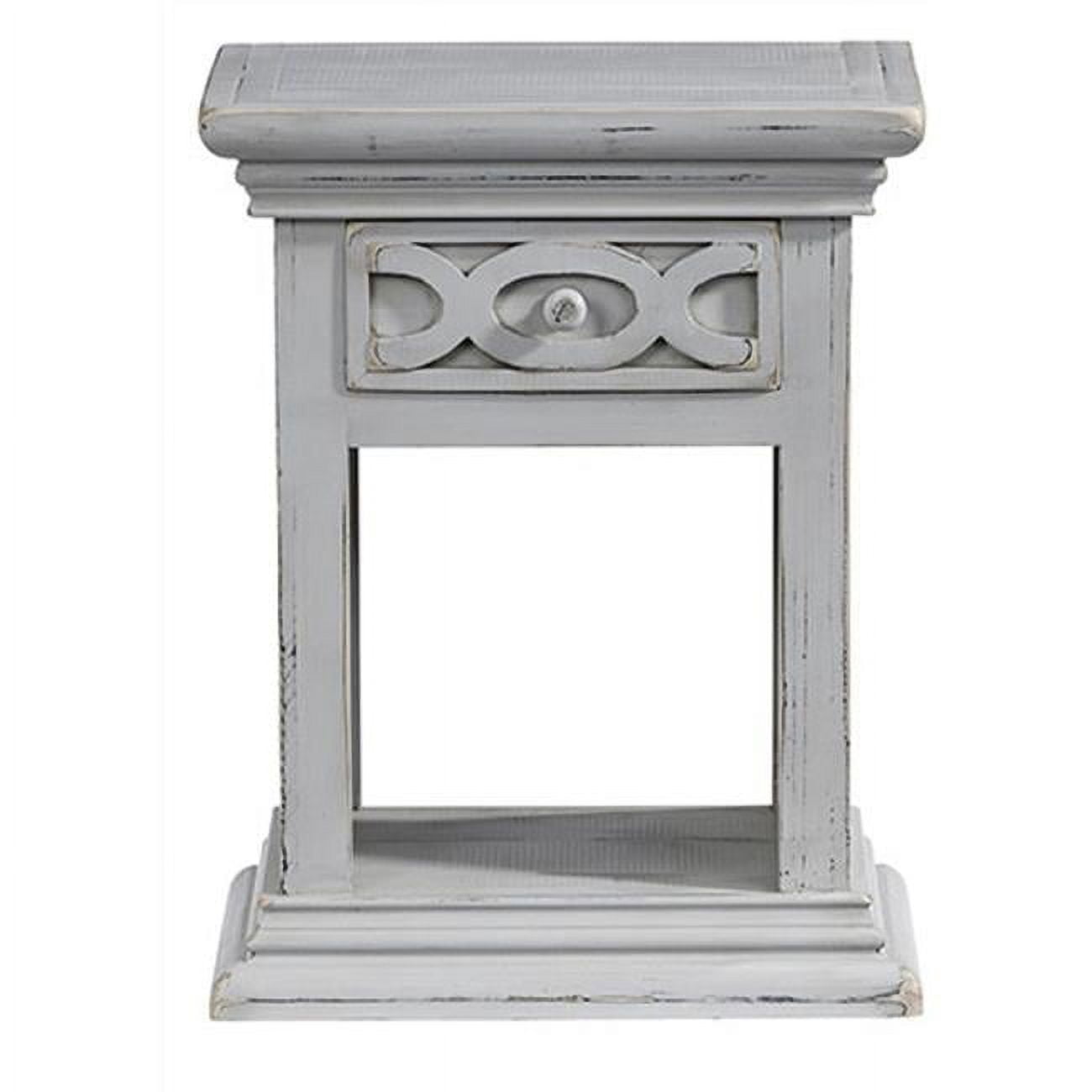 Heather Gray Pine Nightstand with Circular Detail and Shelf