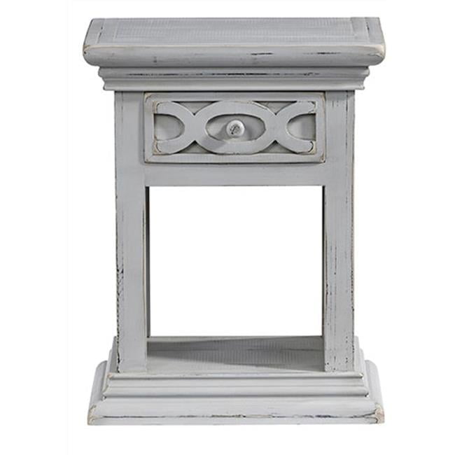 Heather Gray Pine Nightstand with Circular Detail and Shelf