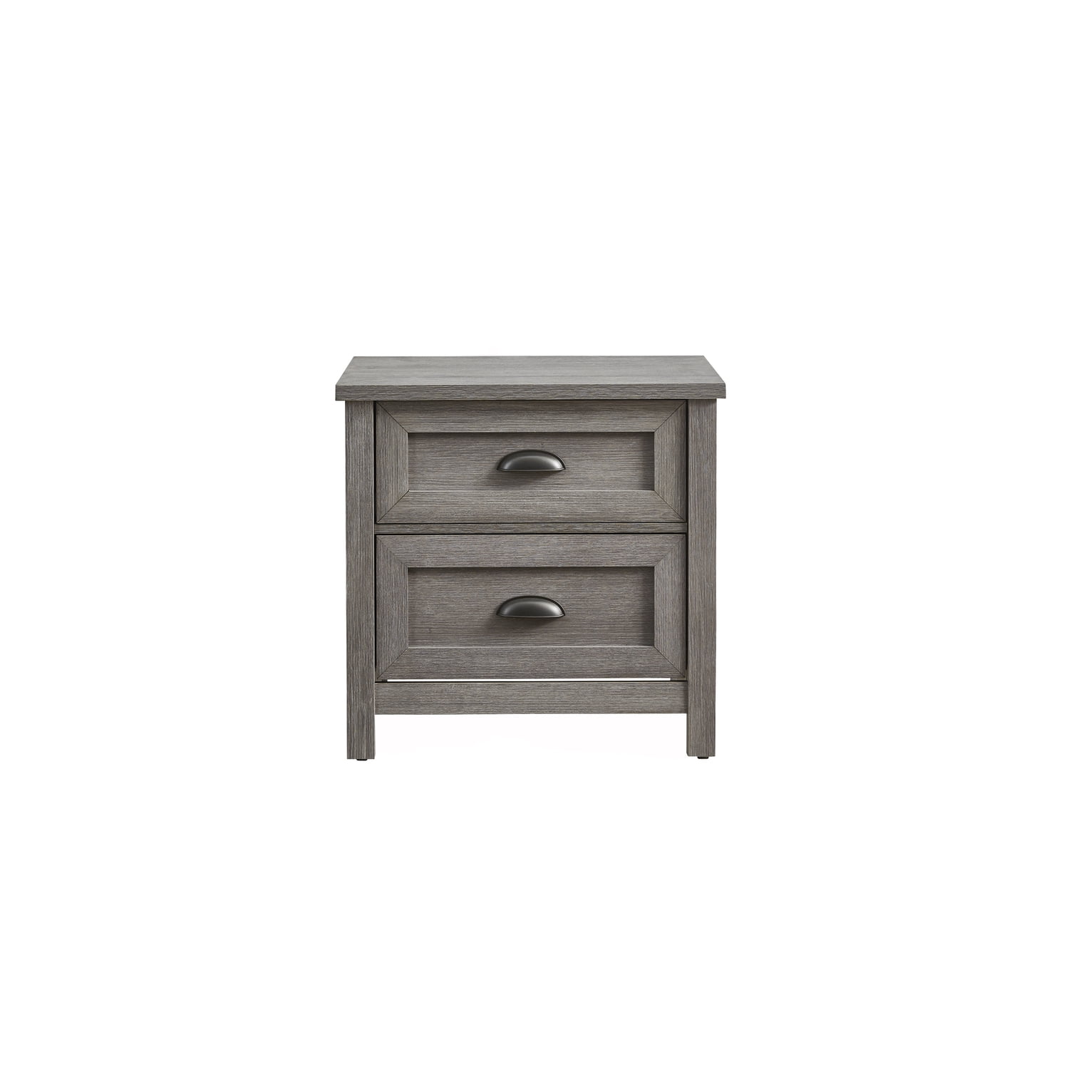 Casual Light Slate Grey Solid Wood Nightstand with Graphite Cup Pulls