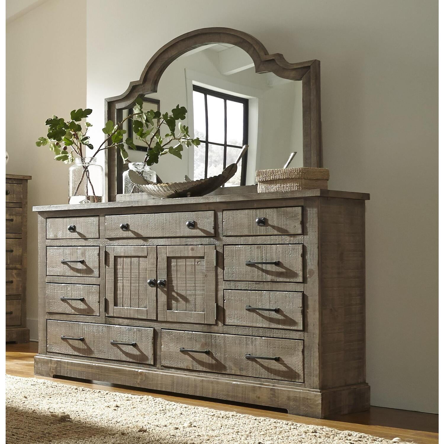 Weathered Gray Rustic Pine 9-Drawer Dresser