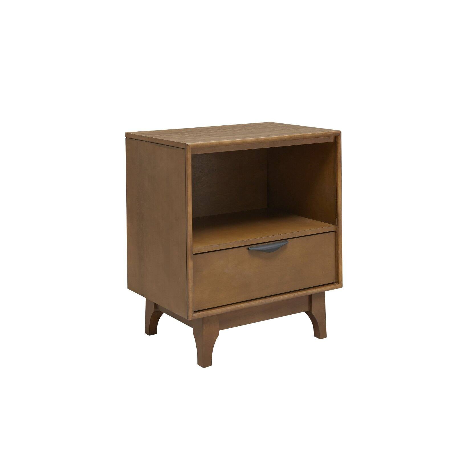 Cinnamon Brown Transitional Wood Nightstand with Open Shelf