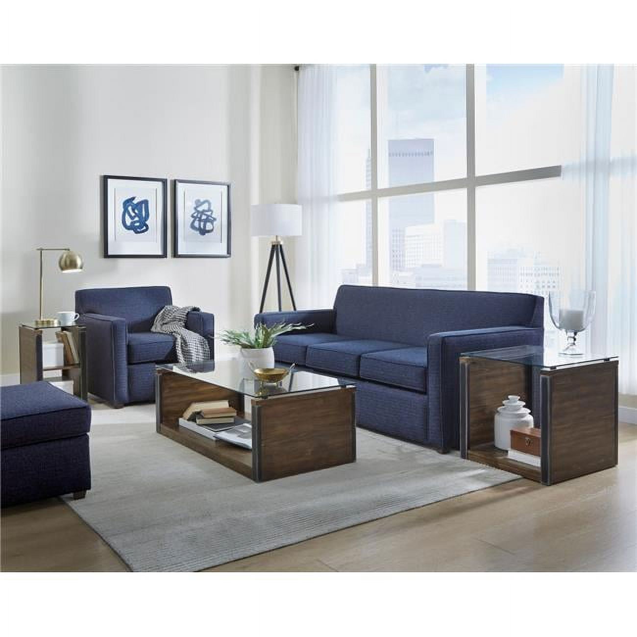Transitional Toffee Brown Square Wood & Glass End Table with Storage