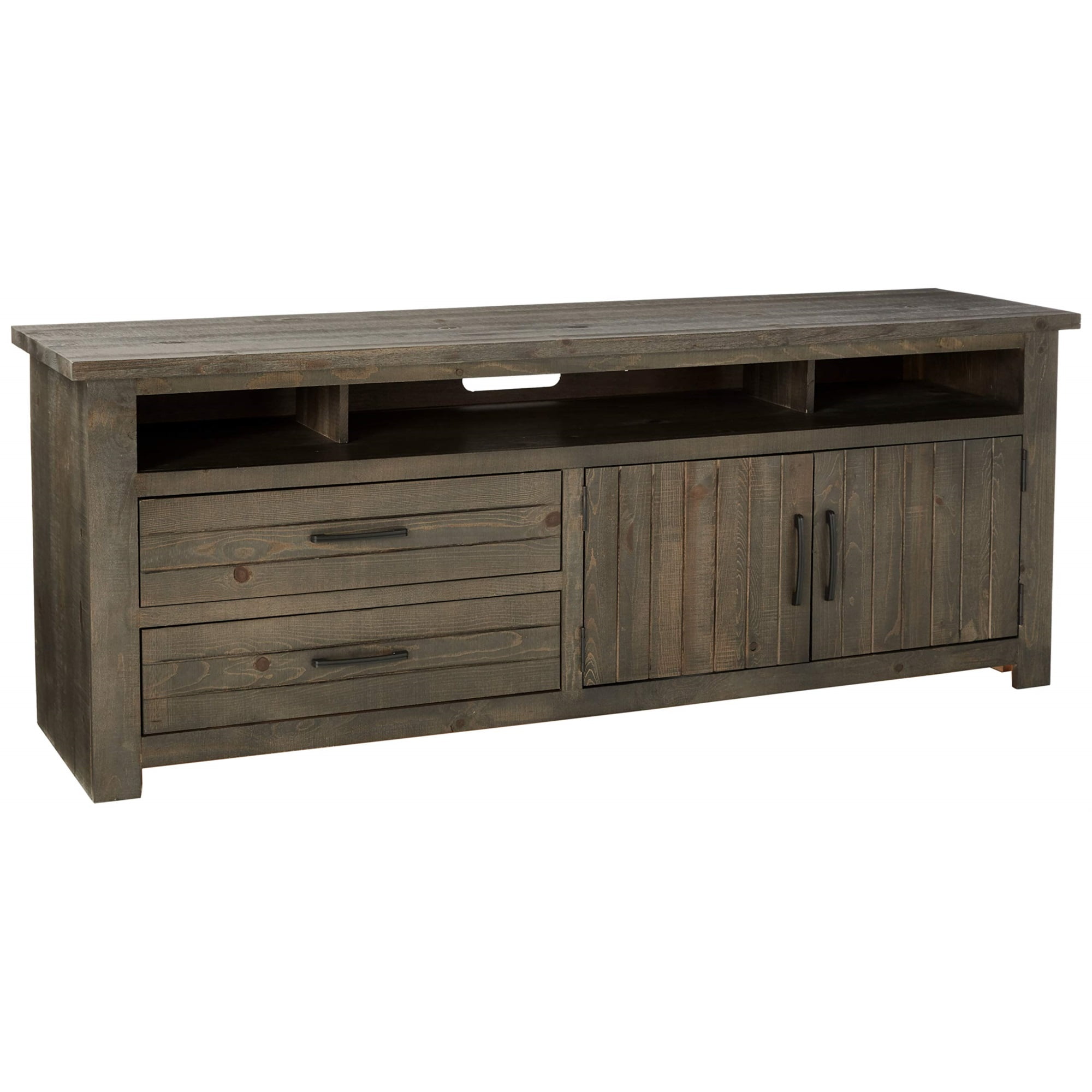 Distressed Dark Gray Pine 74" Console Table with Cabinet
