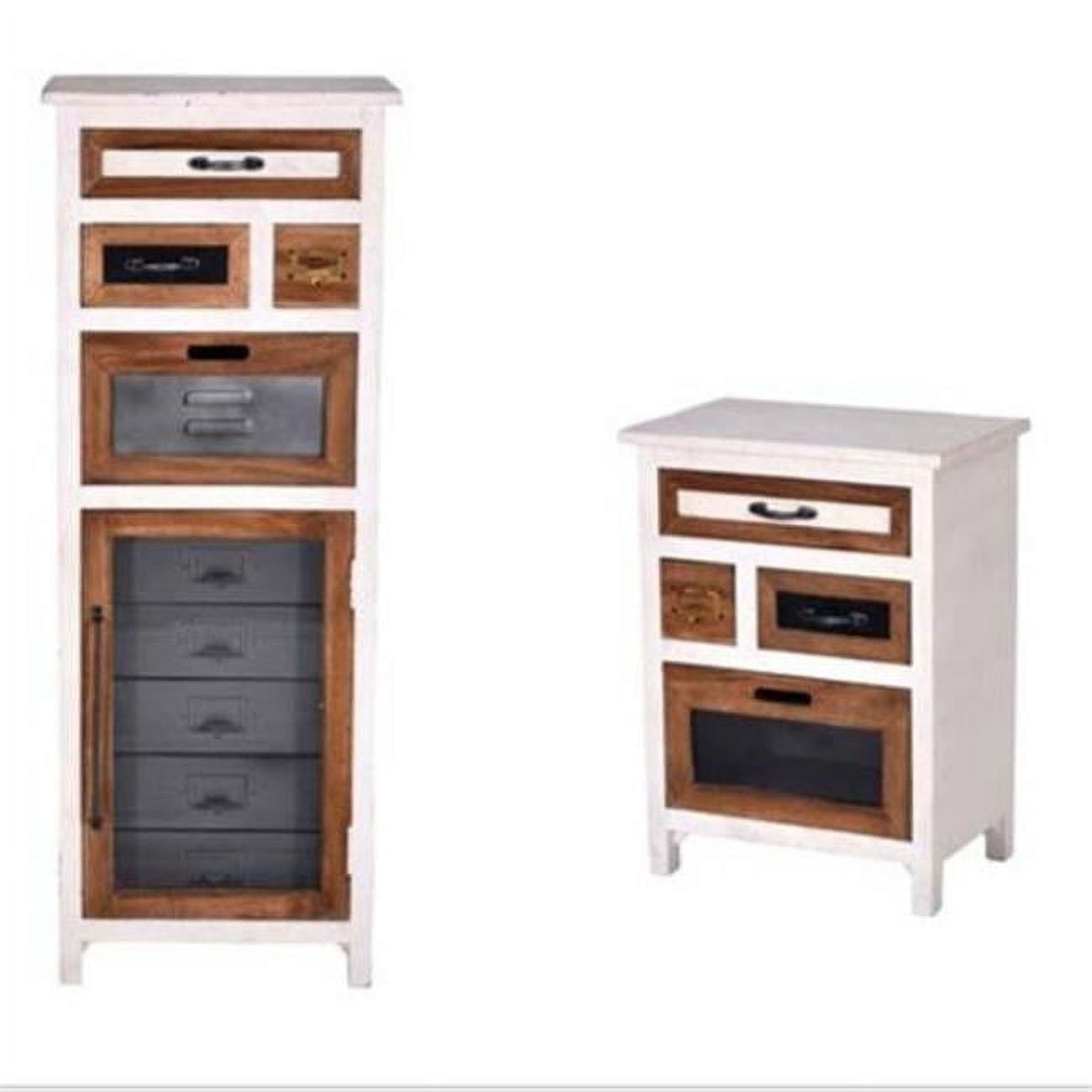 Gray and Brown Mango Wood 2-Drawer Nightstand with Metal Accents