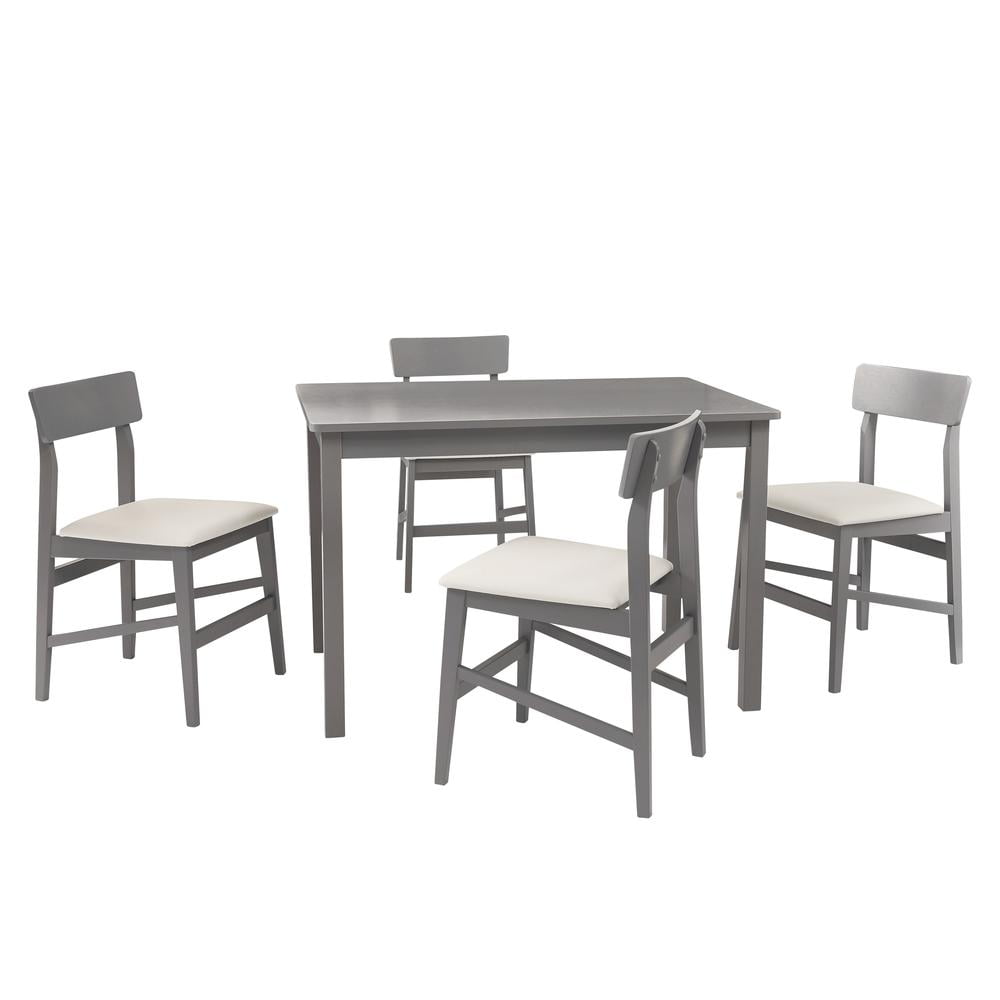 Gray Rectangular Casual Dining Table Set with 4 Chairs