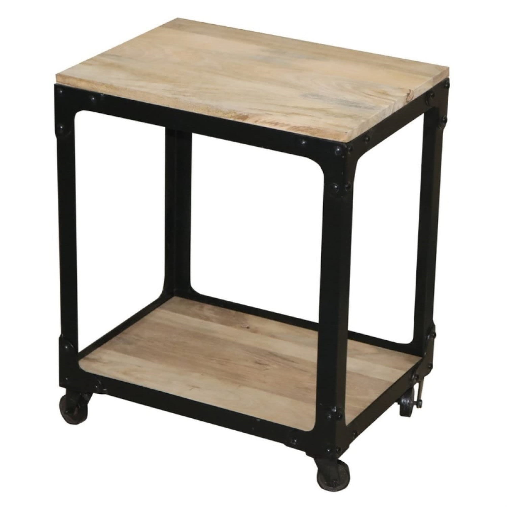 Transitional Black and Brown Mango Wood Iron Accent Table