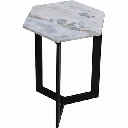 Progressive Furniture Outbound Marble End Table/Nightstand in White/Black Metal