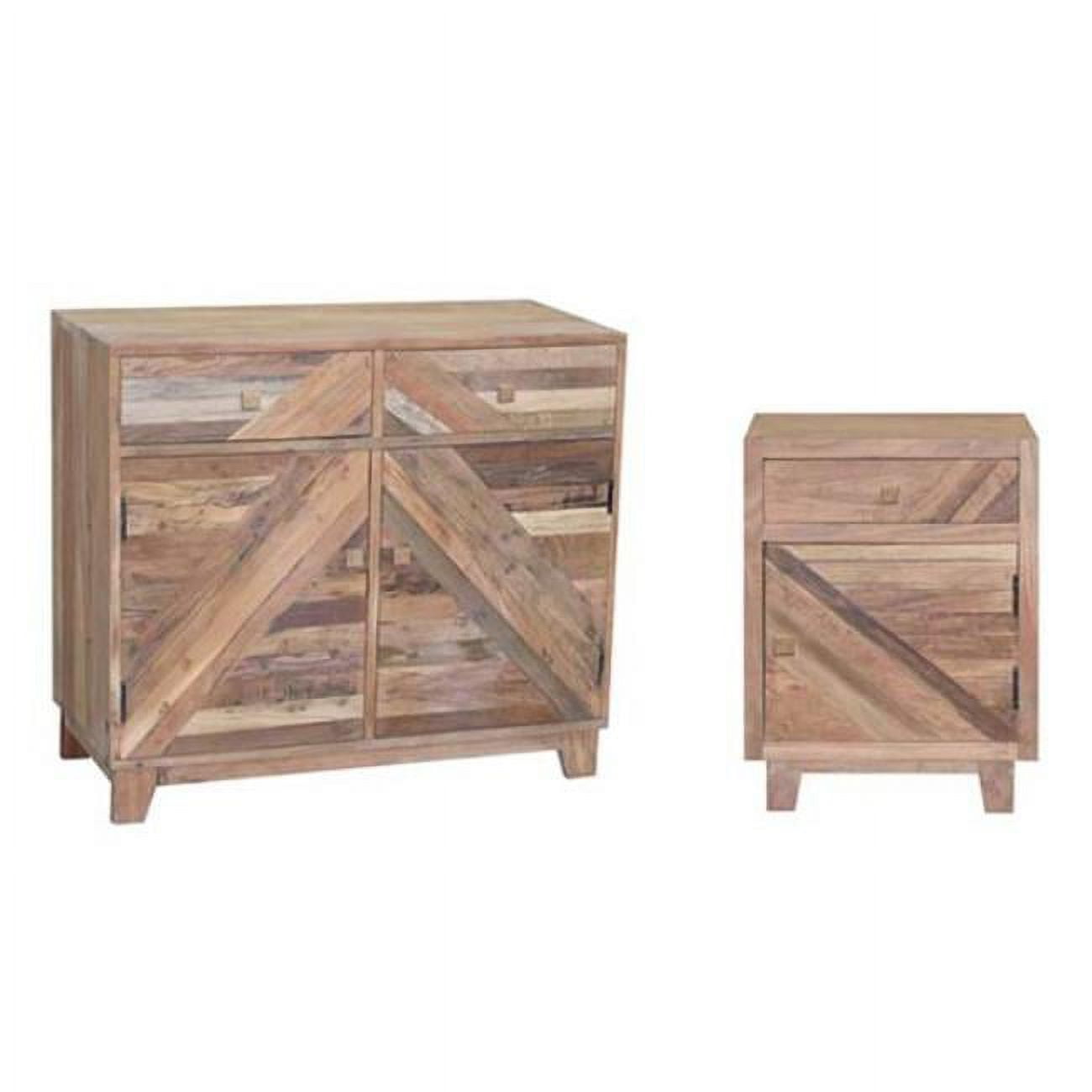 Transitional Brown Reclaimed Wood 2-Drawer Nightstand