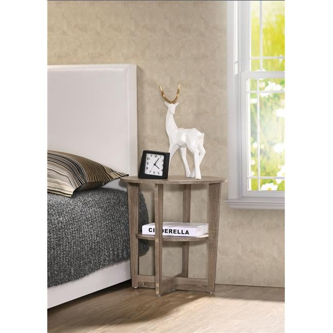Beige Oval Transitional Bedside Table with Open Shelf