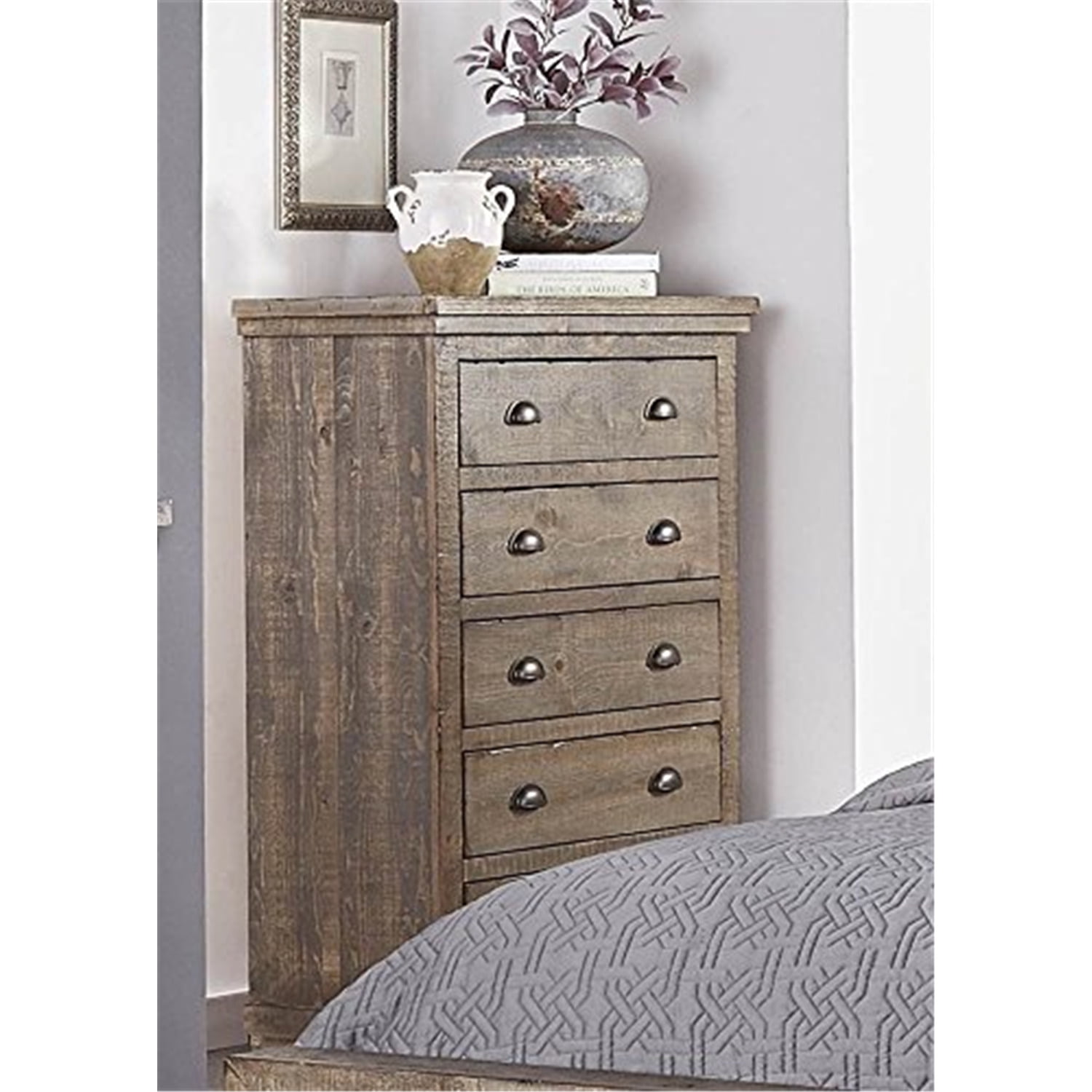 Farmhouse Charm Weathered Gray & Brown Pine Chest with Soft Close Drawers