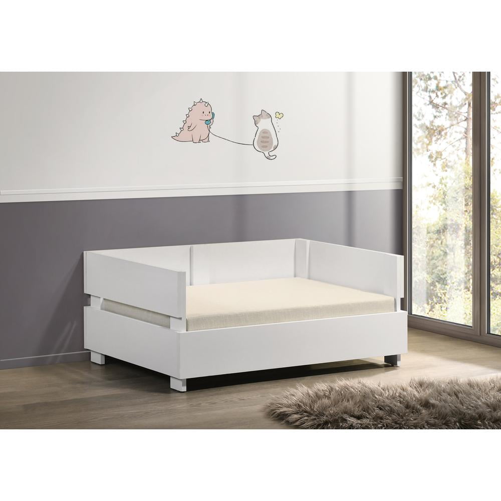 White Elevated Wood Pet Bed with Off-White Cushion