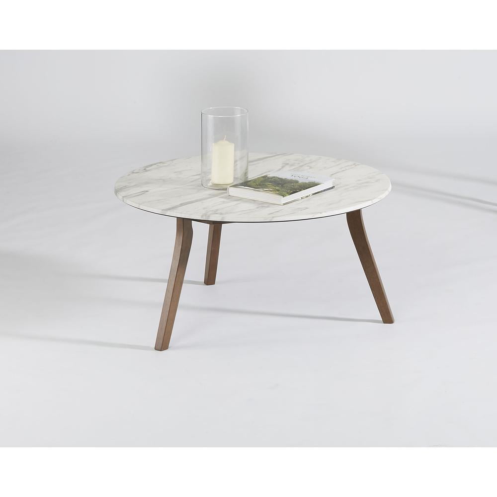 Domoni White Honey 36" Round Wood Outdoor Cocktail Table