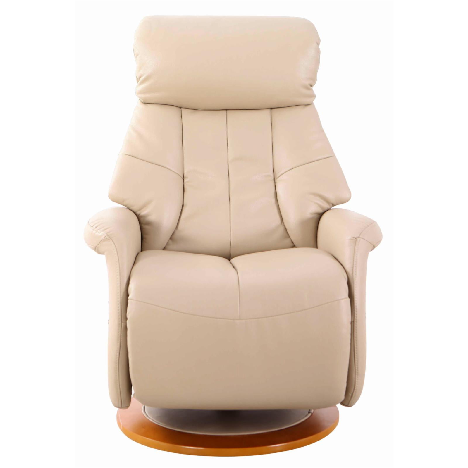 Cobblestone Swivel Recliner in Air Leather with Wood Accents