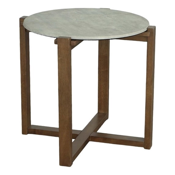 Progressive Furniture Rizzy Round Wood End Table in Gray/Brown