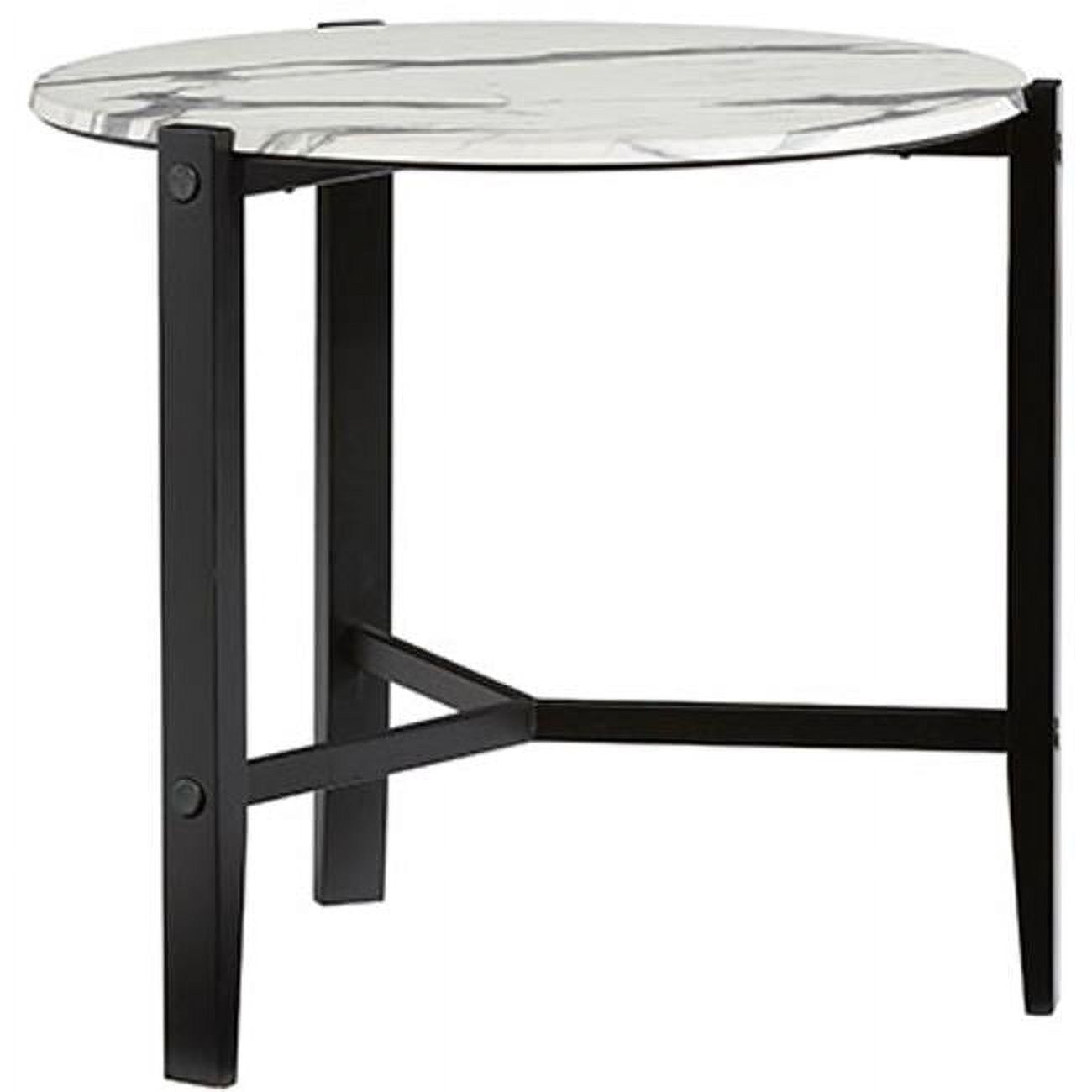 Round Black Metal and White Wood End Table