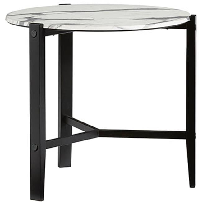 Round Black Metal and White Wood End Table