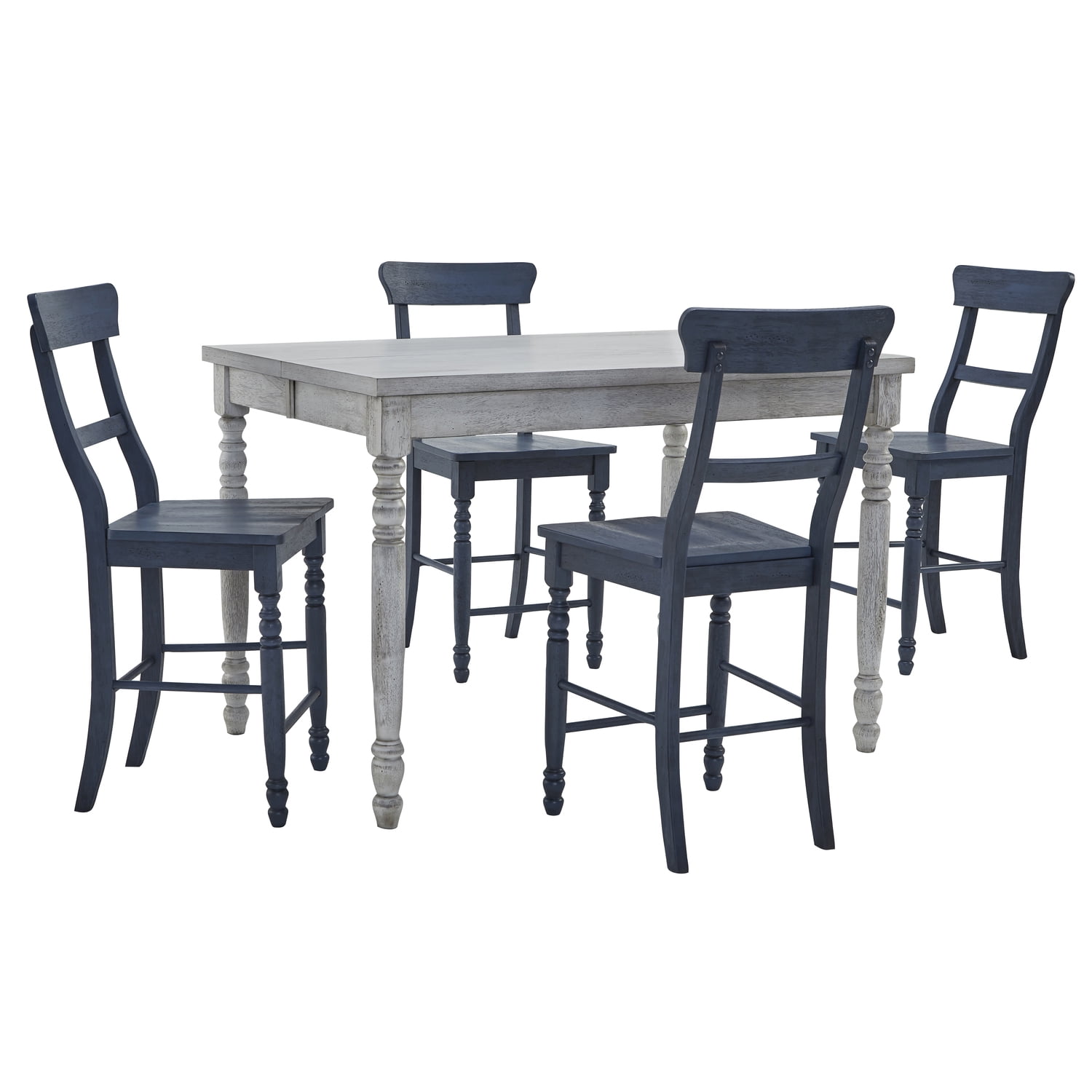 Transitional Navy Ladderback Wood Counter Stools, Set of 2