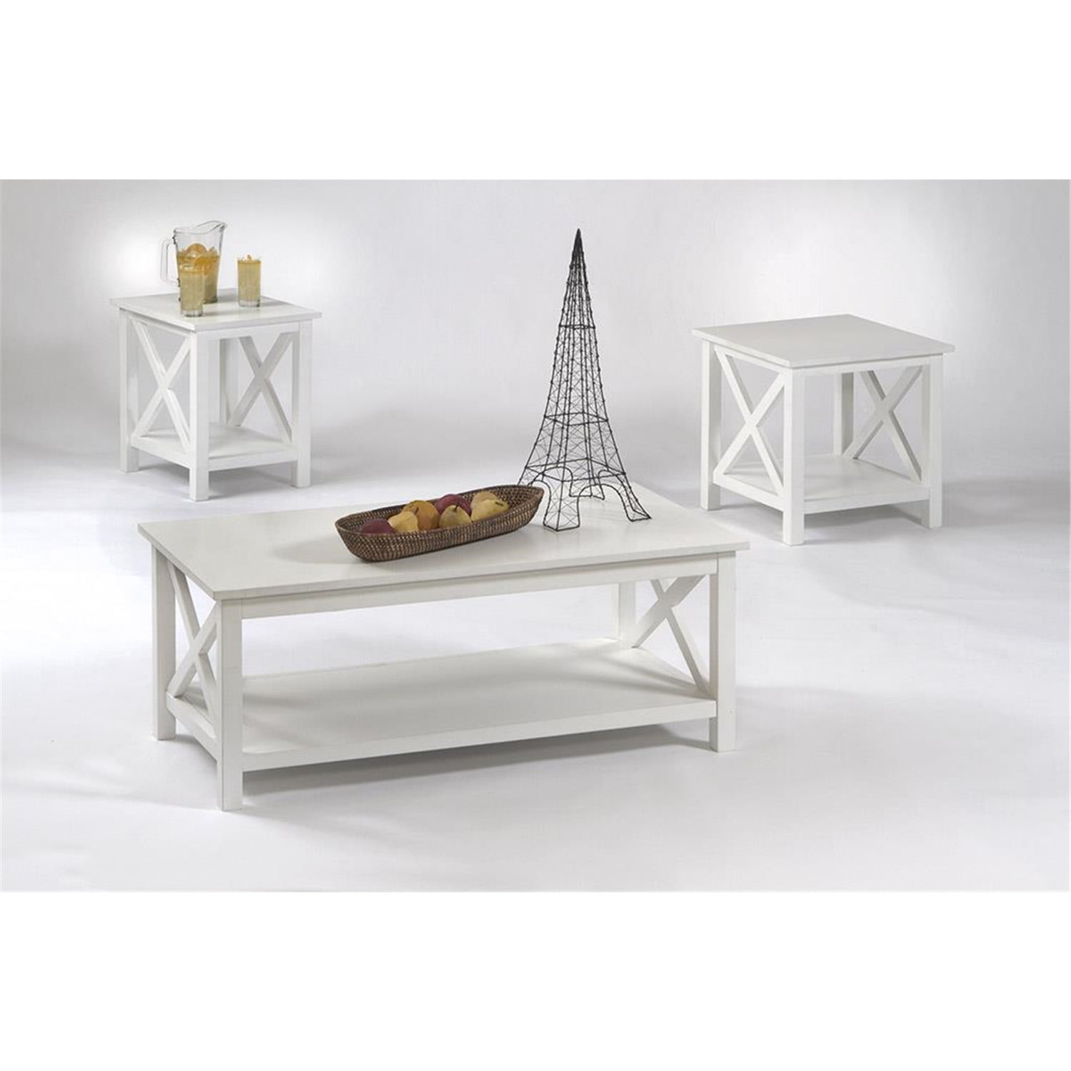 Seascape Textured White Rectangular Coffee Table Set with Storage