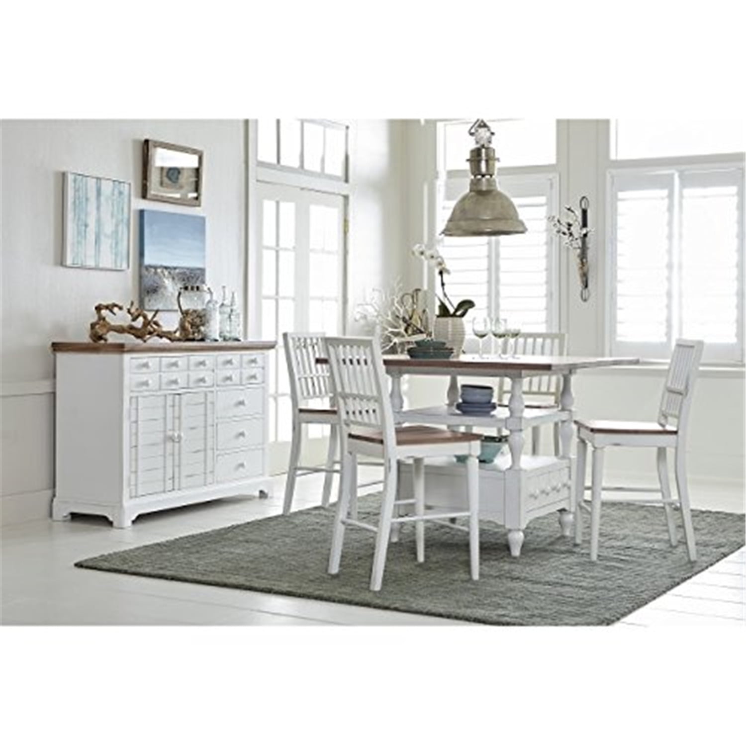 Distressed White and Light Oak 52" Square Counter Dining Table