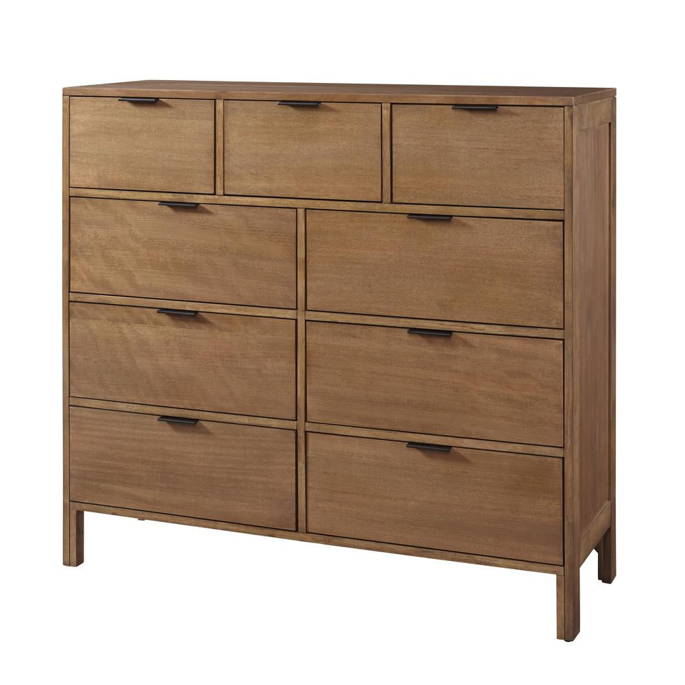 Rustic Jute-Brown 9-Drawer Dresser with Bronze Accents