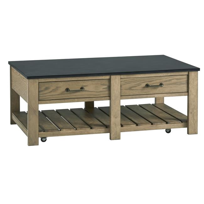 Transitional Black and Brown Rectangular Wood Coffee Table with Storage