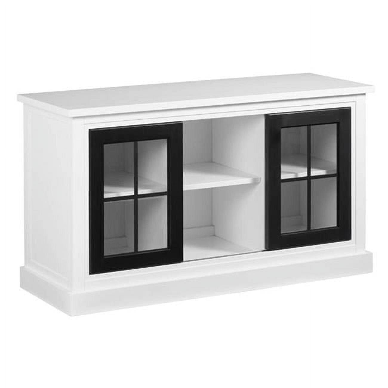 Transitional White Wood and Metal Console Table with Glass Storage