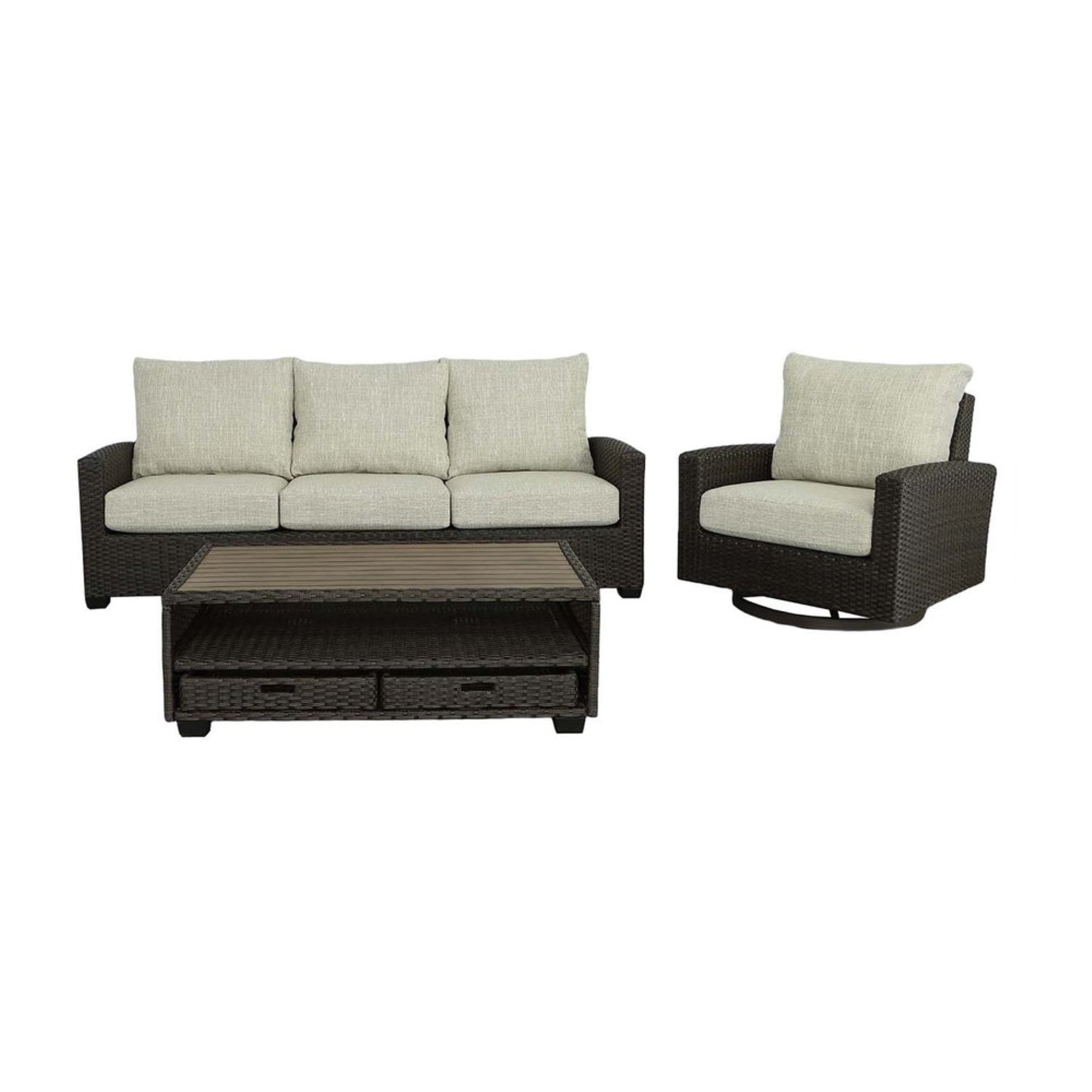 Tahiti Mahogany Brown Wicker Outdoor Seating Set with Beige Cushions