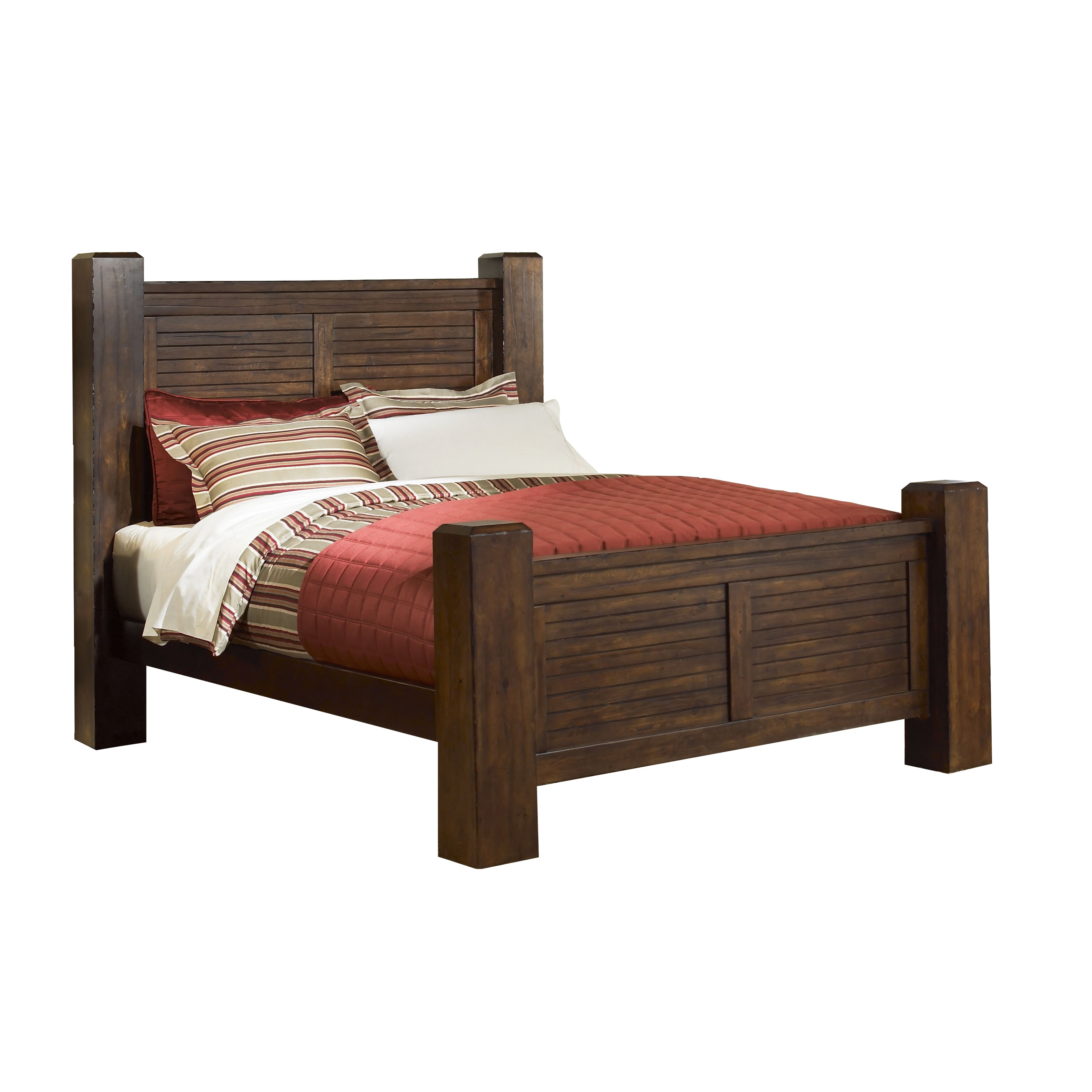 Rustic Pine King Bed with Tufted Headboard
