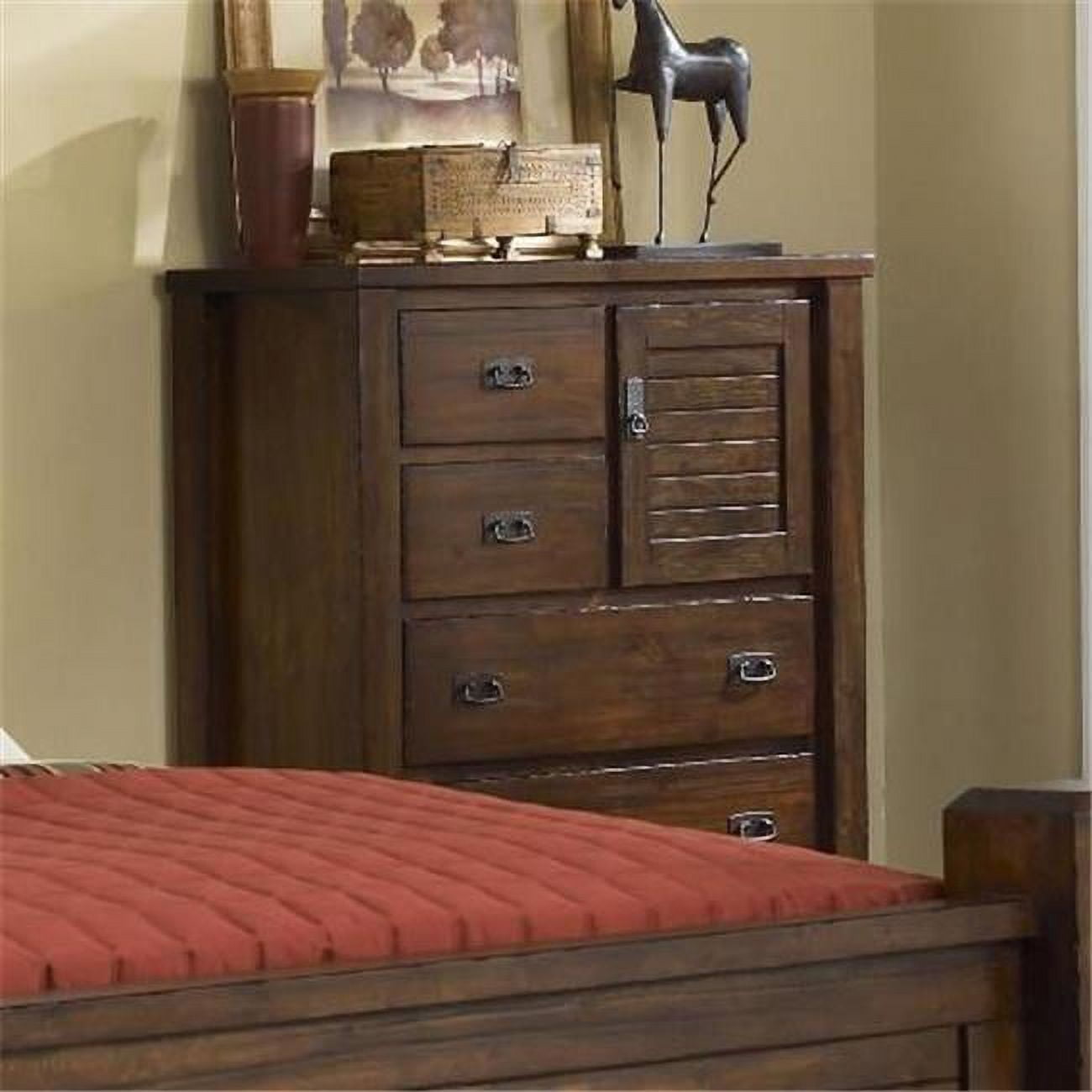 Trestlewood Mesquite Pine Brown 5-Drawer Chest with Door