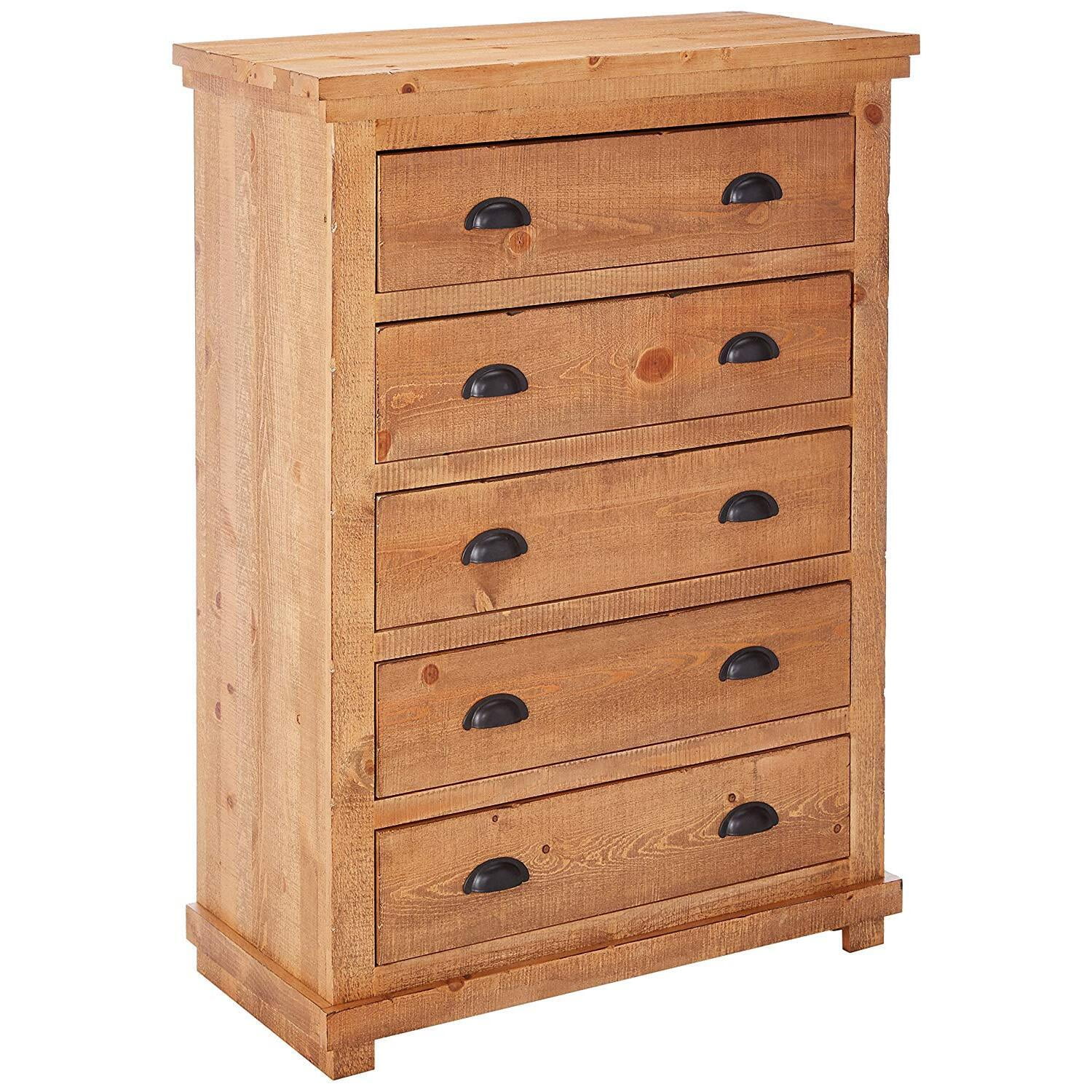Wolferstorn Distressed Pine 5-Drawer Rustic Brown Dresser