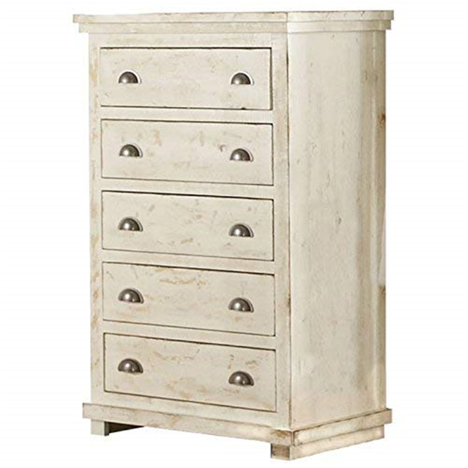 Willow Distressed White Solid Wood 5-Drawer Cottage Chest