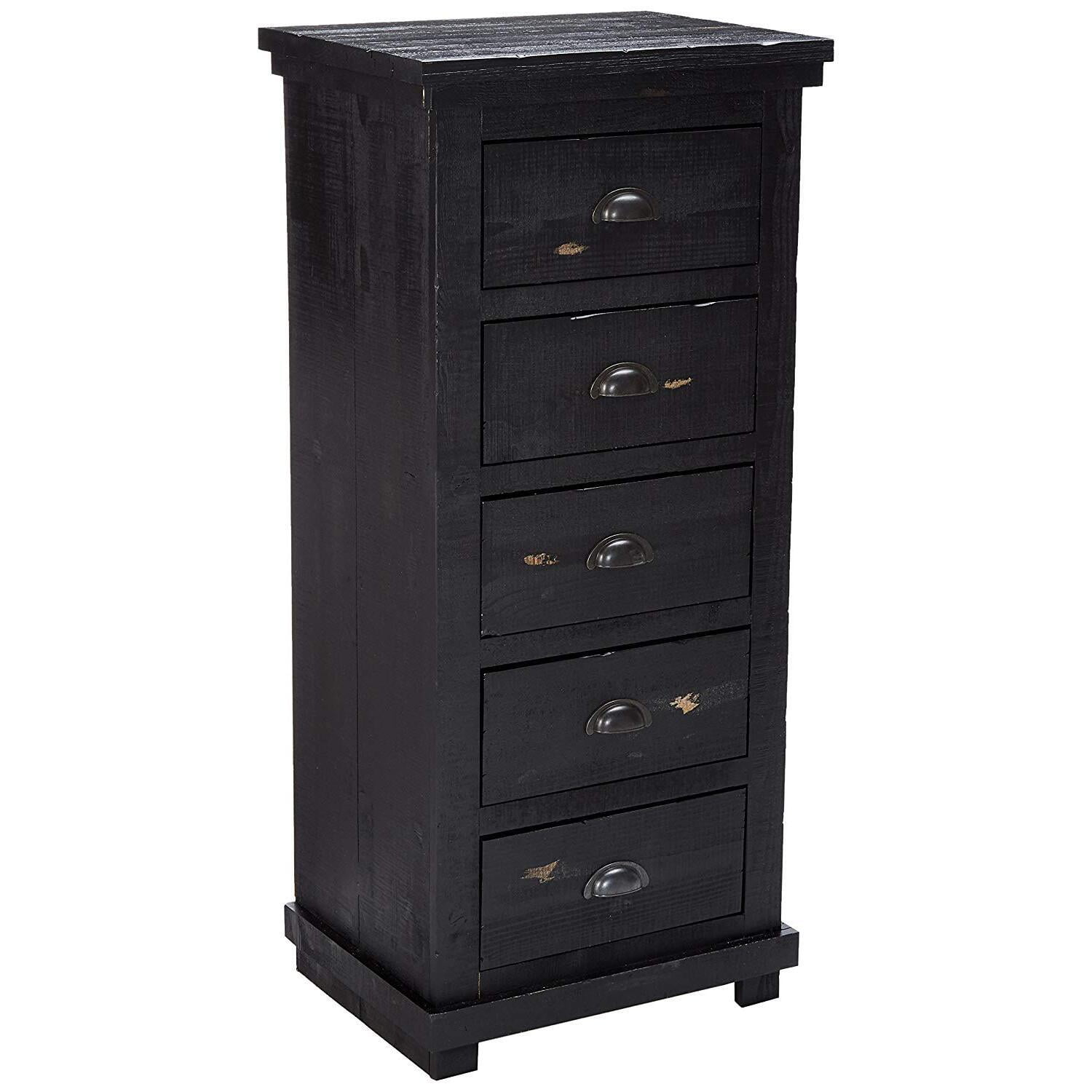 Distressed Black Farmhouse Lingerie Chest with Stylish Metal Pulls