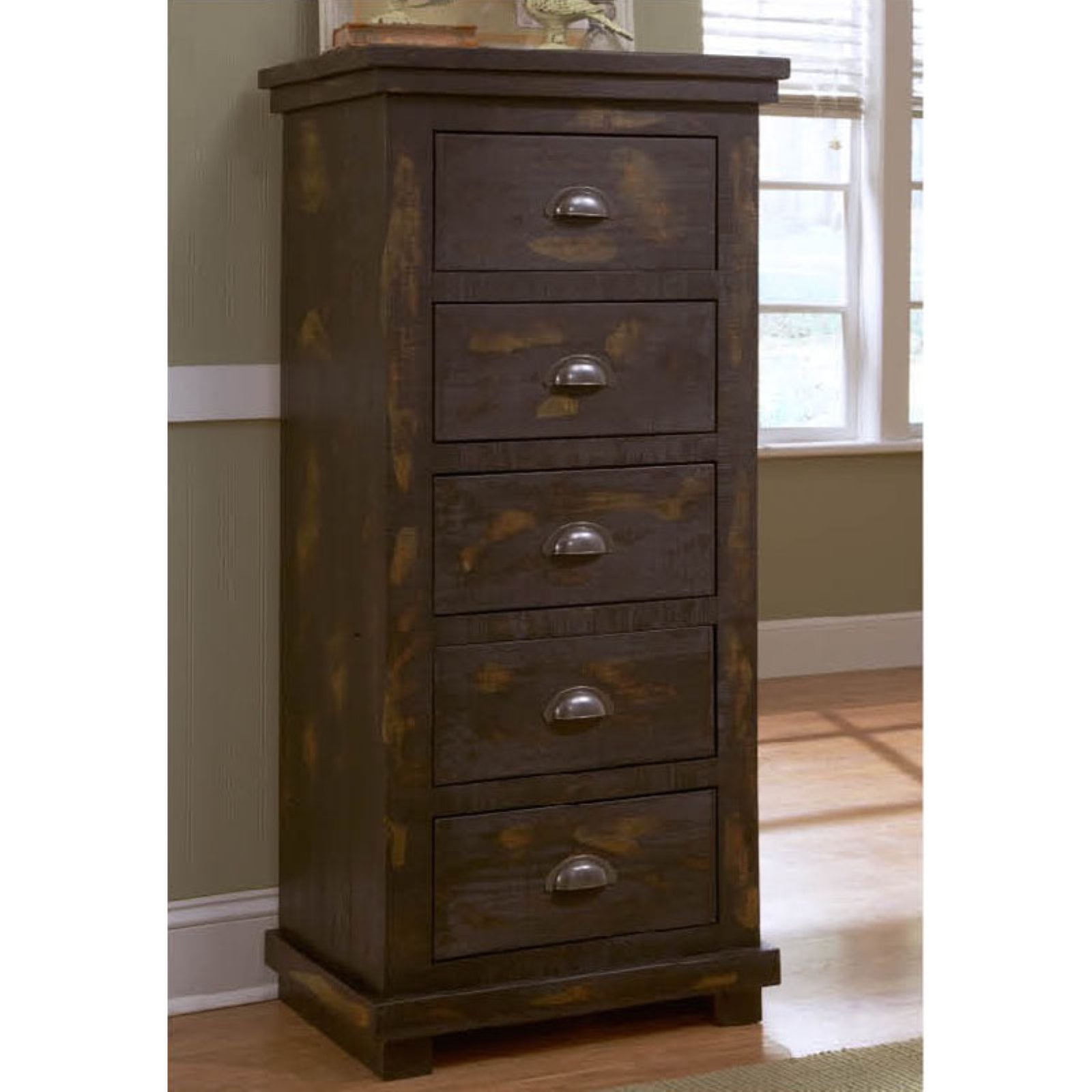 Distressed Black Farmhouse Lingerie Chest with Stylish Metal Pulls