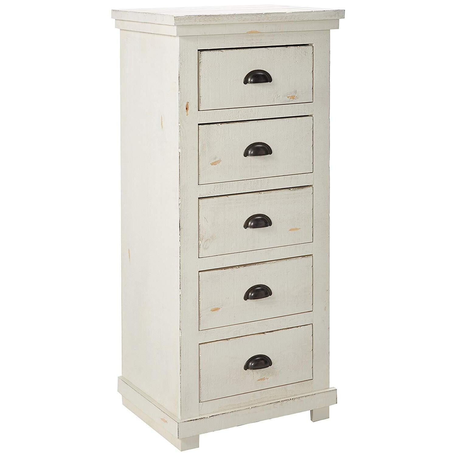 Farmhouse Elegance Distressed White Lingerie Chest in Light Wood