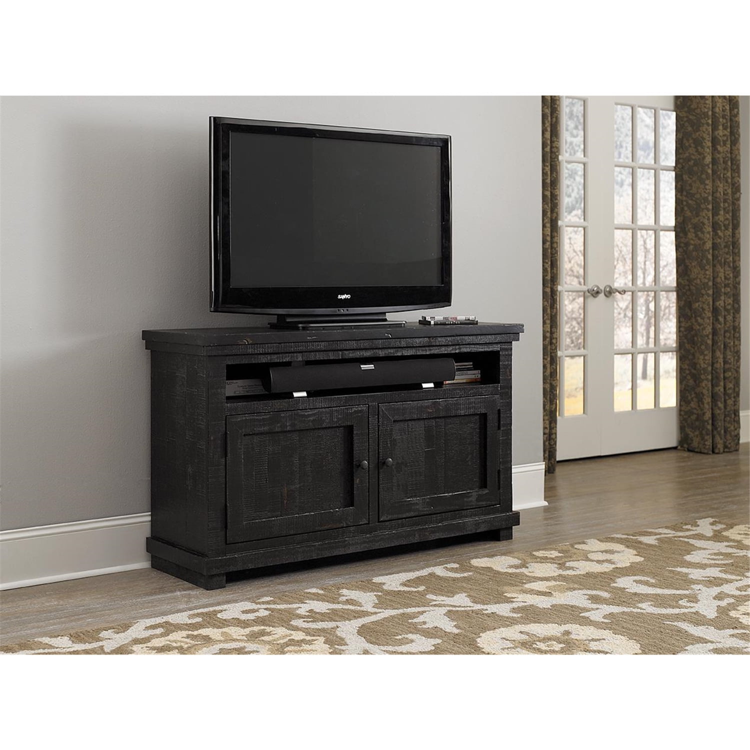 Rustic Salvaged Pine 54'' Black Media Console with Cabinet