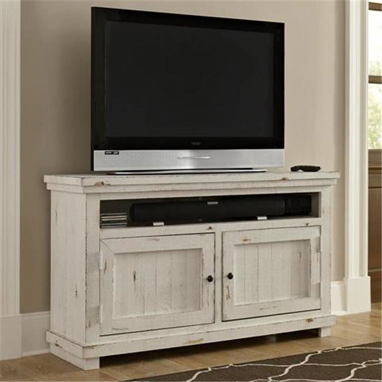 Transitional 54'' White Wood TV Console with Cabinet Storage