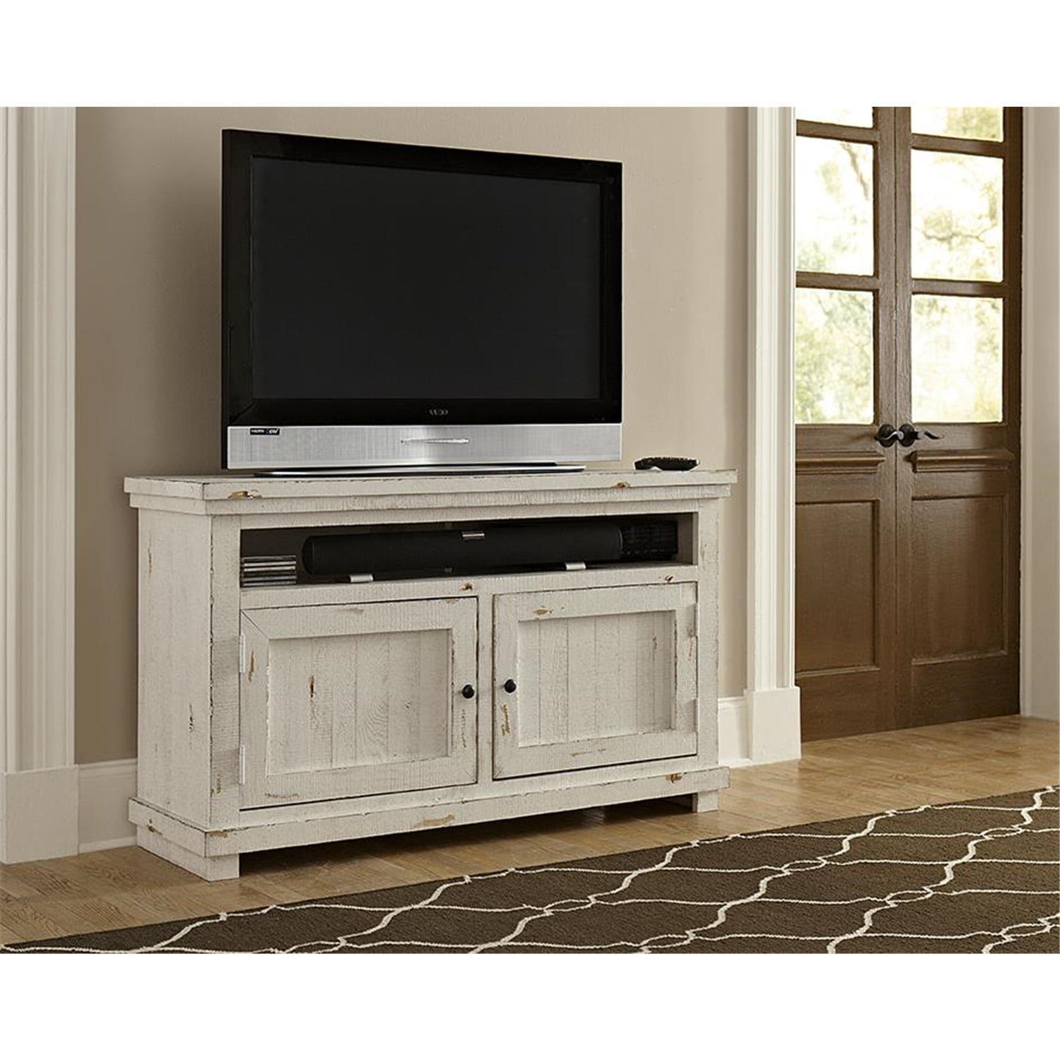 Transitional 54'' White Wood TV Console with Cabinet Storage